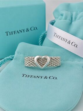 Vintage Tiffany & Co. Somerset Mesh Heart Ring 6.5mm Sterling Silver Size 5.5